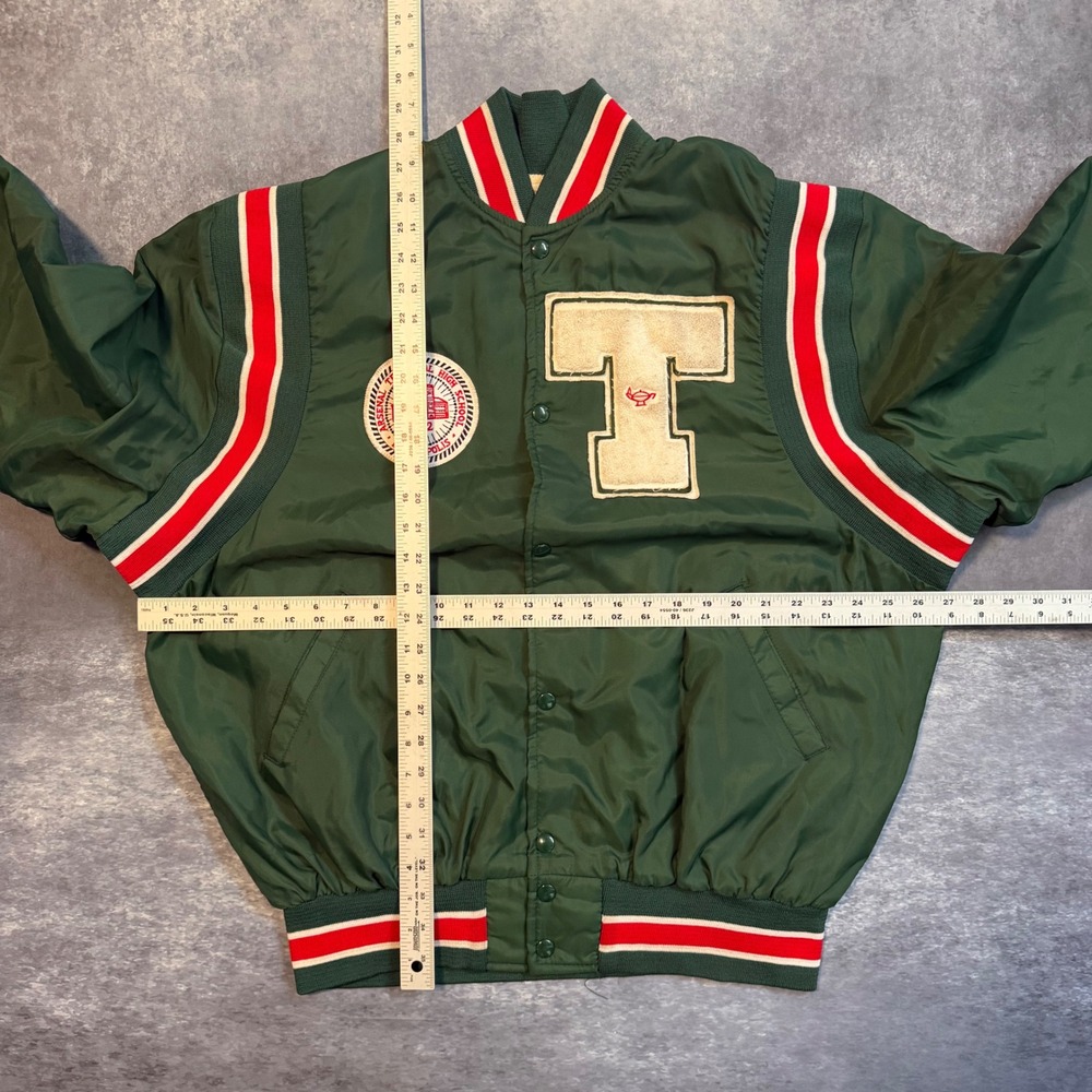 VTG 90s Arsenal Technical High School Varsity Jacket XXL Green Nylon Bomber IN - Picture 6 of 8